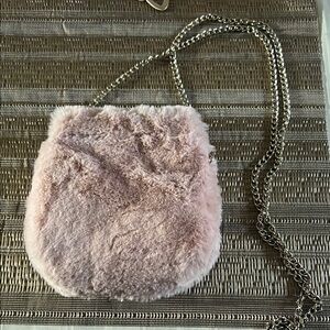 Pink Faux Fur Chain Shoulder Bag